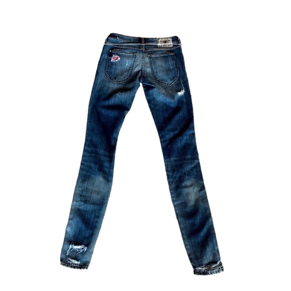 Vintage Lo Rise PRPS Distressed Skinny Jeans with Red Bandanna Accent - Picture 4 of 10